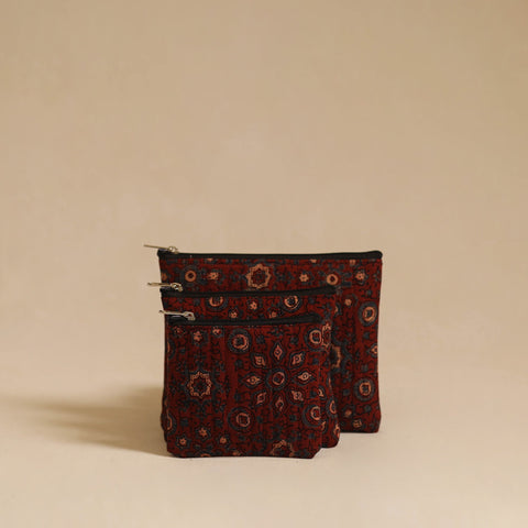 Maroon - handmade cotton multipurpose utility pouch (set