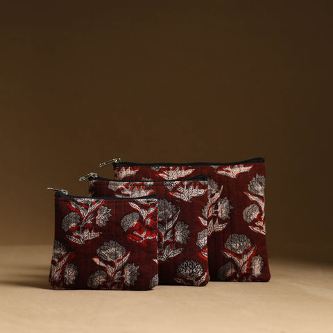Maroon - handmade cotton multipurpose utility pouches (set