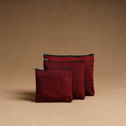 Maroon - handmade cotton multipurpose utility pouches (set