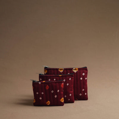 Maroon - handmade cotton multipurpose utility pouches (set