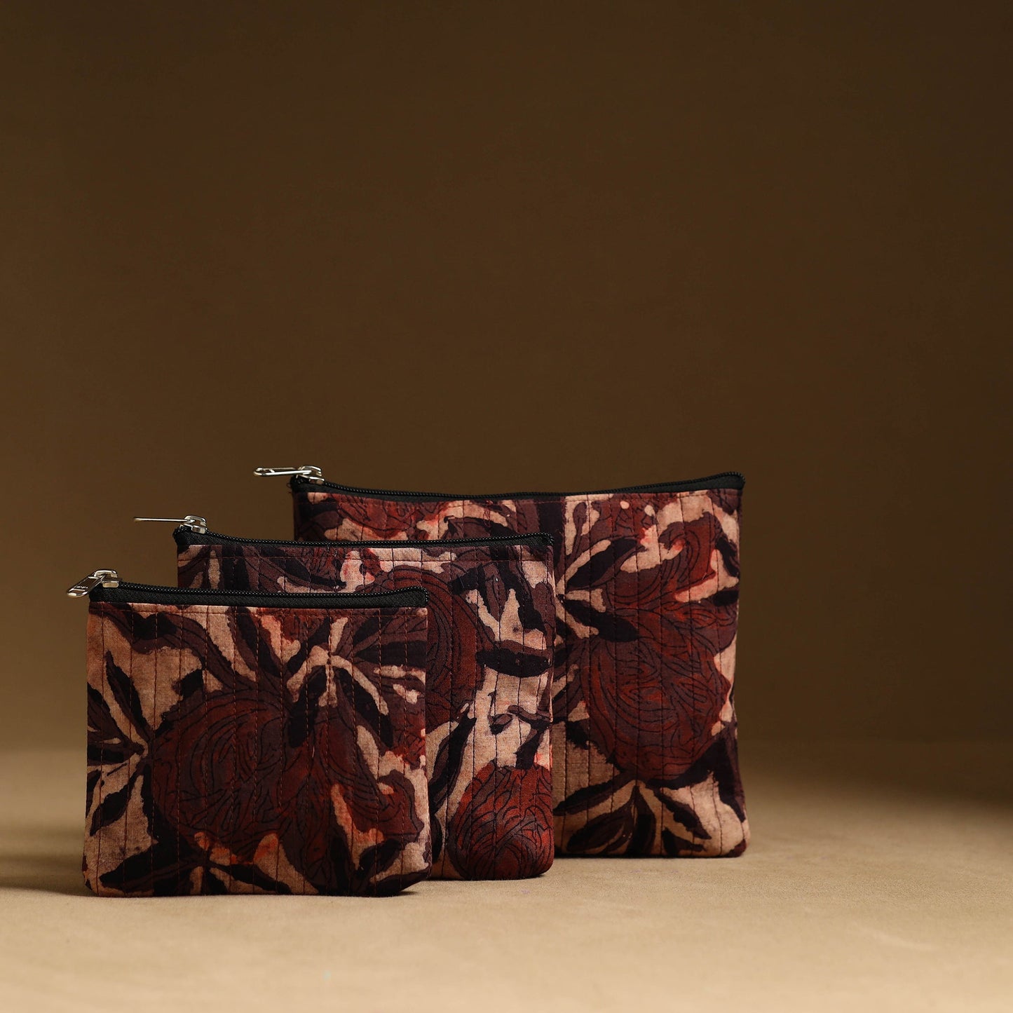 Maroon - handmade cotton multipurpose utility pouches (set