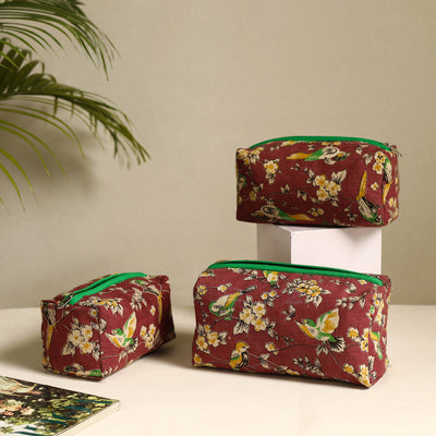  Maroon Handmade Cotton Toiletry Bags (Set of 3)
