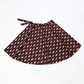 Maroon Handmade Cotton Wrap Around Pochampally Ikat Skirt