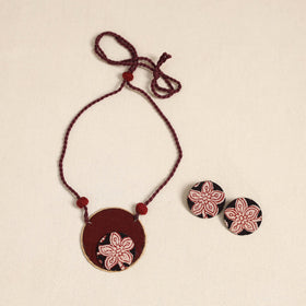 Maroon - handmade fabart necklace set 26 - handcrafted