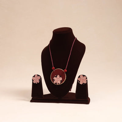 Maroon - handmade fabart necklace set 26 - handcrafted