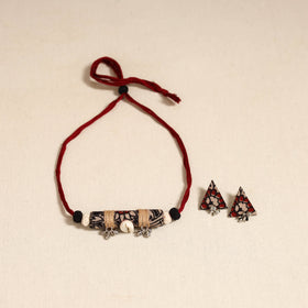 Maroon - handmade fabart shell necklace set 22 - handcrafted