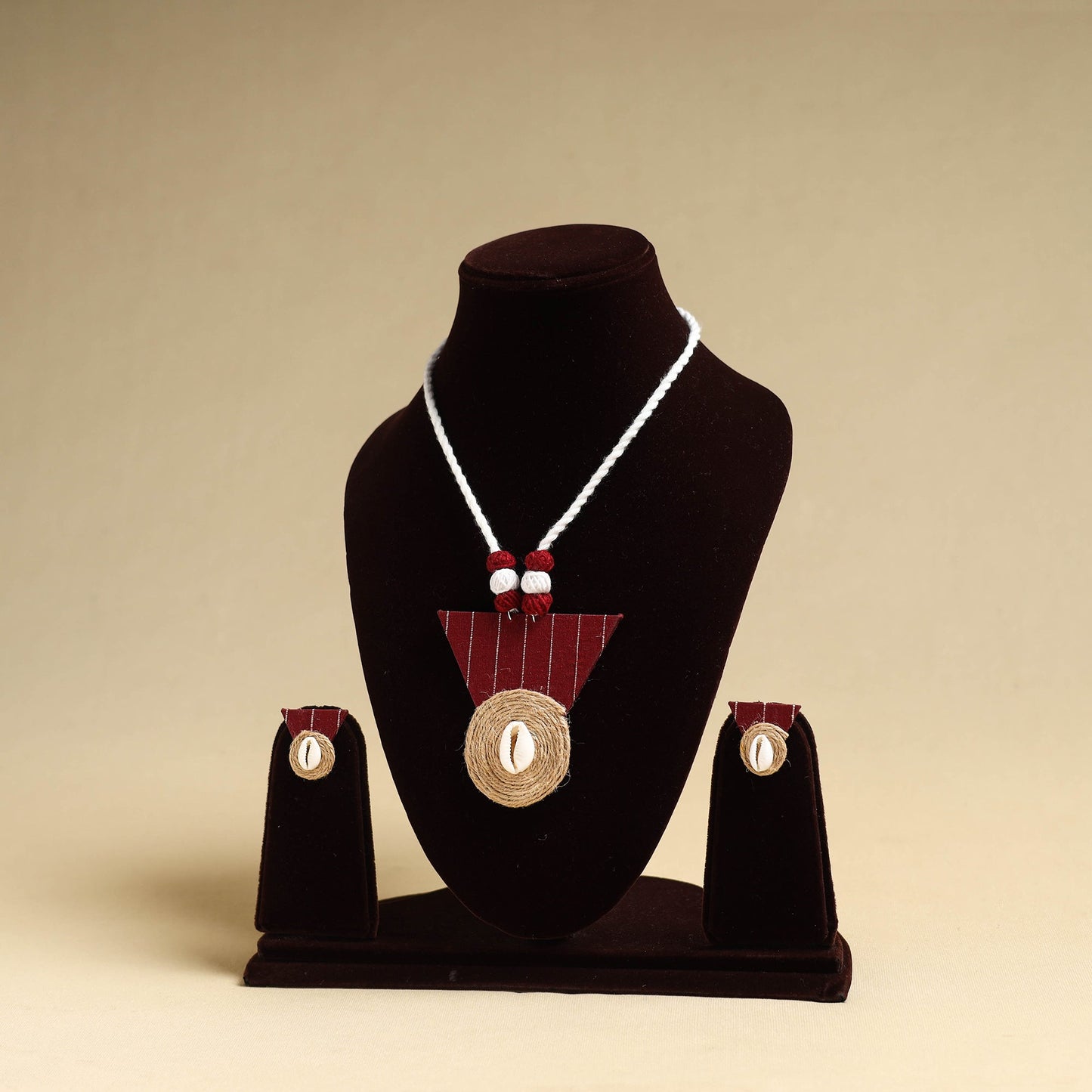 Buy Maroon Handmade Jute Fabart Necklace Set