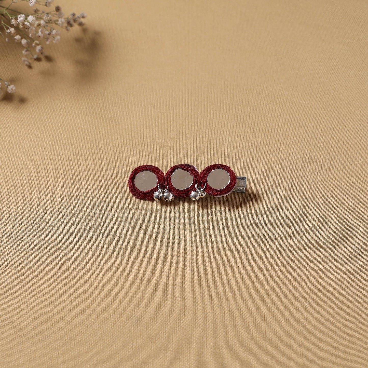 Handmade thread mirror work hair clip 06 - handcrafted