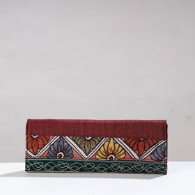 Maroon Handpainted Kalamkari Ghicha Silk Clutch