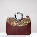 Maroon Handpainted Kalamkari Ghicha Silk Hand Bag