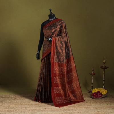 Maroon - handspun handloom silk pochampally ikat saree 02
