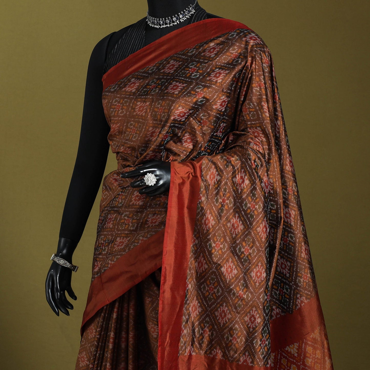 Maroon - handspun handloom silk pochampally ikat saree 02