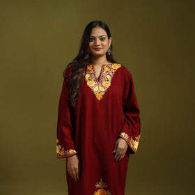 Maroon - handwoven aari embroidered kashmiri merino wool