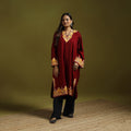 Maroon - handwoven aari embroidered kashmiri merino wool