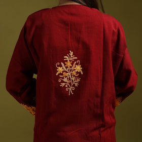 Maroon - handwoven aari embroidered kashmiri merino wool