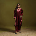 Maroon - handwoven aari hand embroidered kashmiri merino