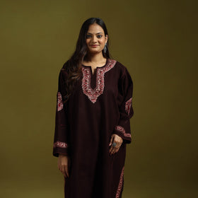 Maroon - handwoven aari hand embroidered kashmiri merino
