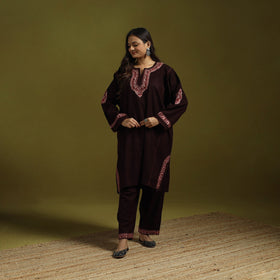 Maroon - handwoven aari hand embroidered kashmiri merino