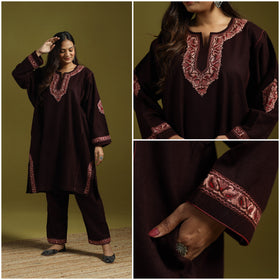 Maroon - handwoven aari hand embroidered kashmiri merino