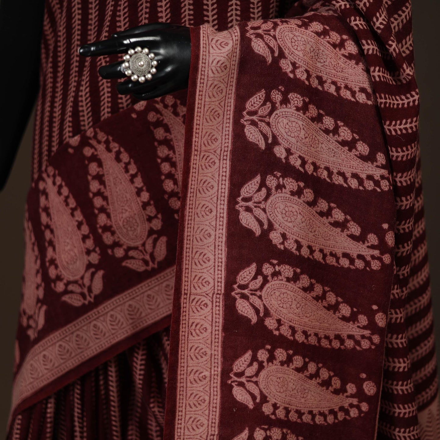 Handwoven merino wool natural dyed hand bagh saree 06