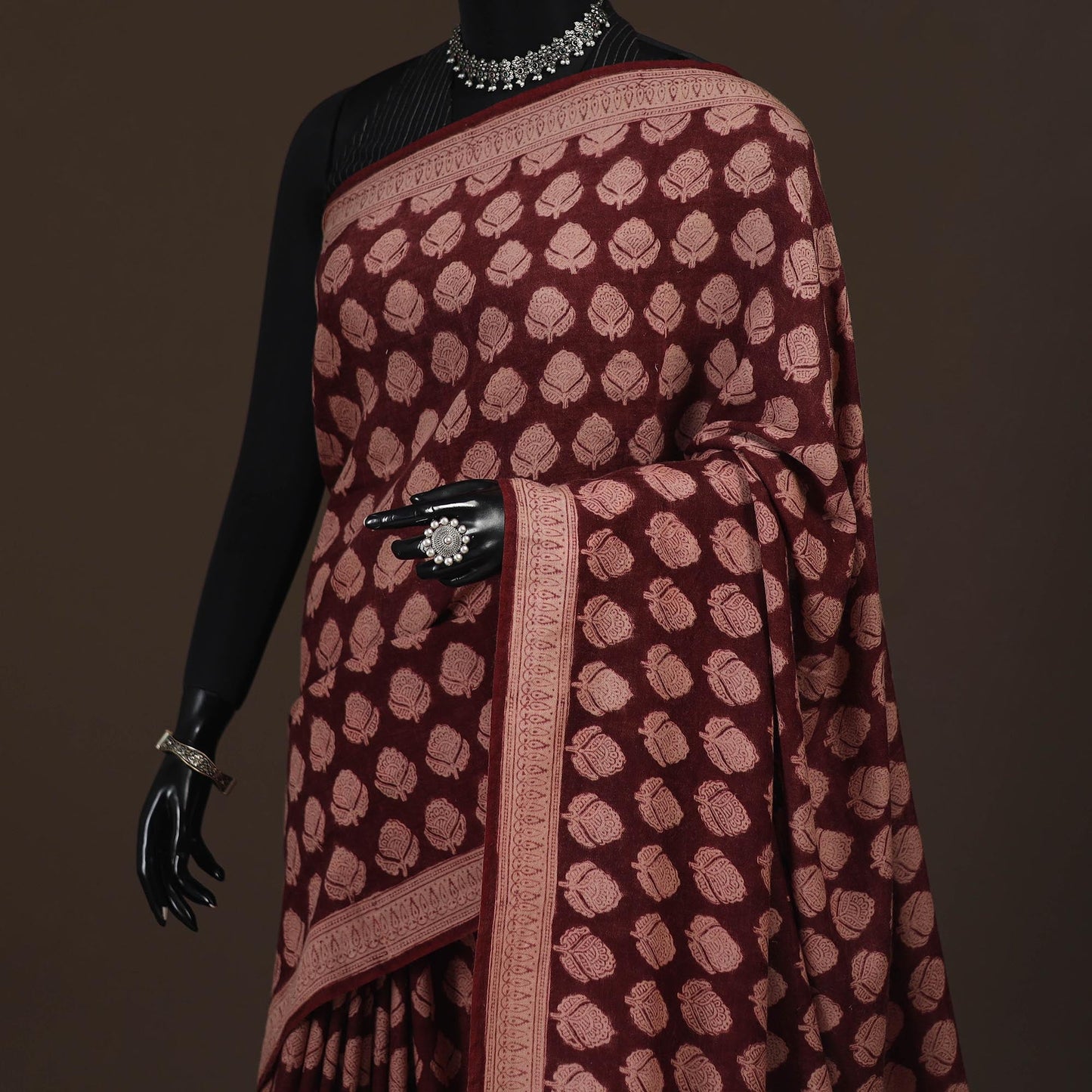 Handwoven merino wool natural dyed hand bagh saree 08