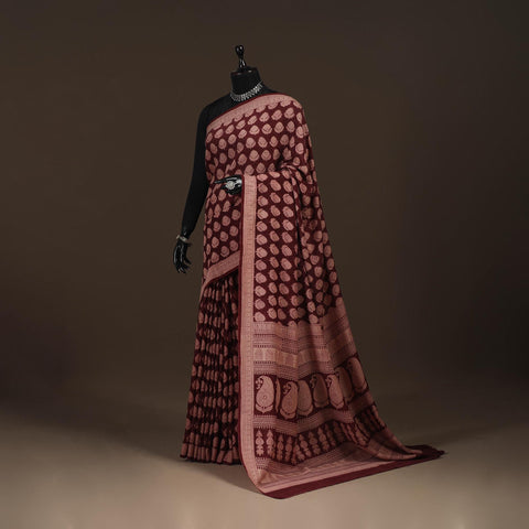 Handwoven merino wool natural dyed hand bagh saree 08