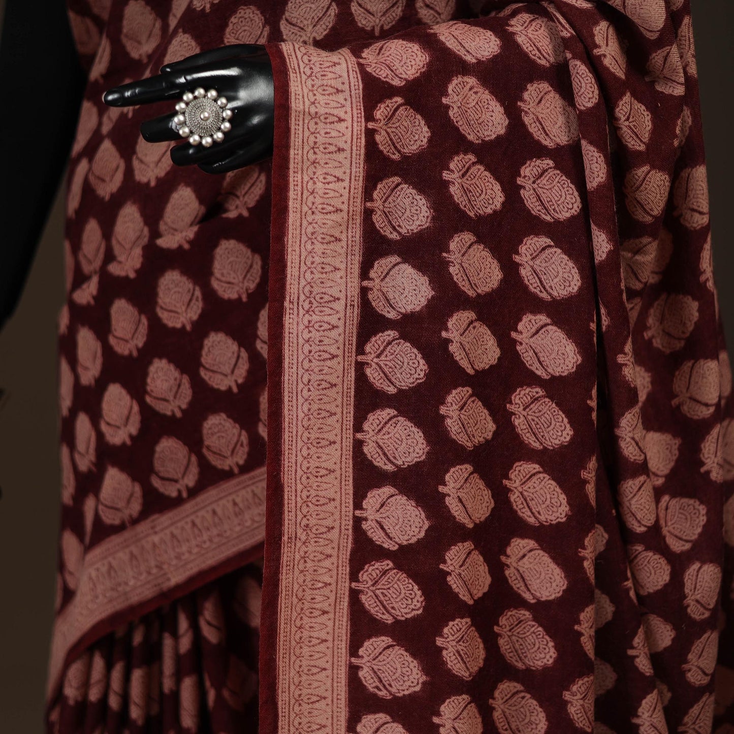 Handwoven merino wool natural dyed hand bagh saree 08