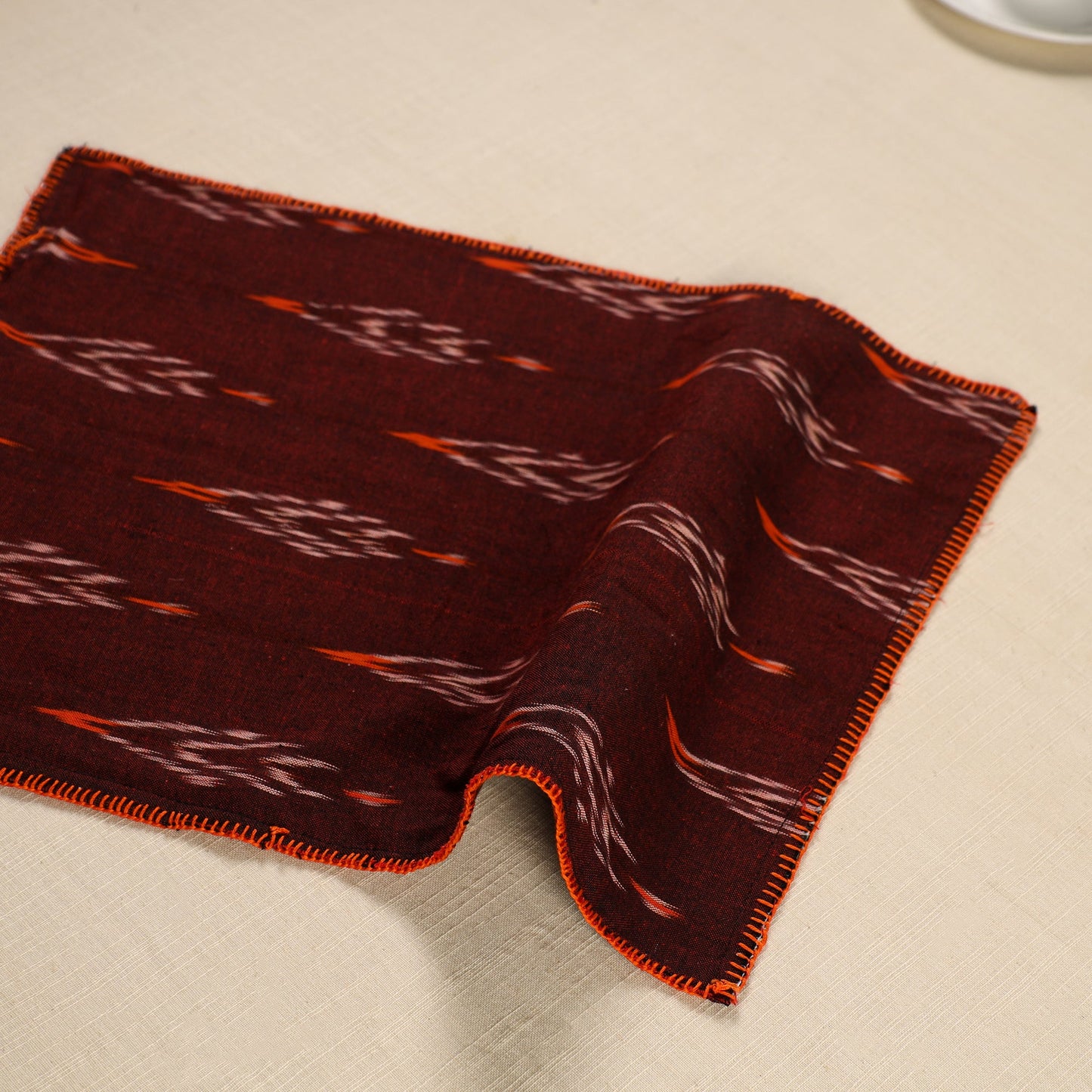  Maroon Ikat Cotton Hand Embroidery Table Mat (18 x 13 in) 08