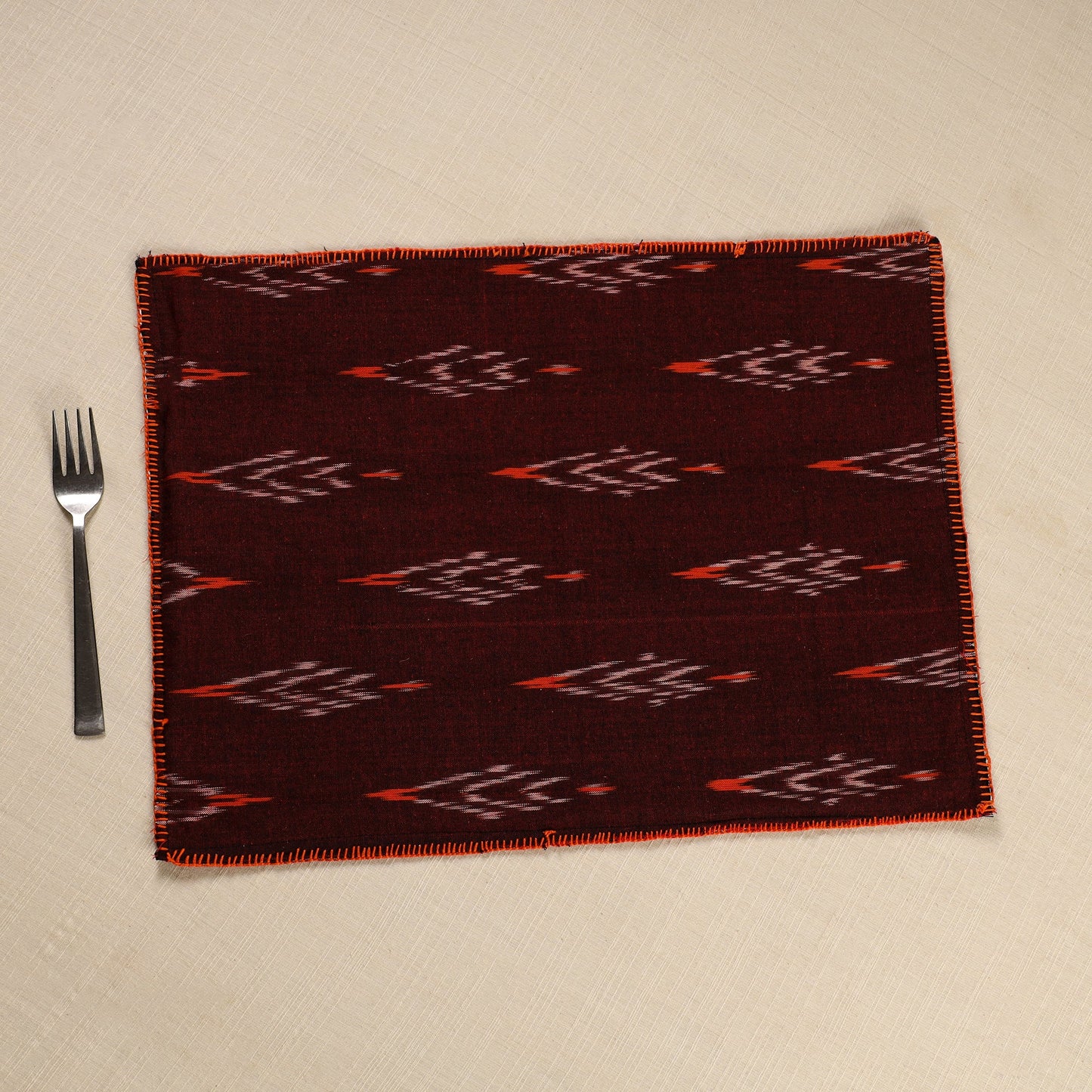  Maroon Ikat Cotton Hand Embroidery Table Mat (18 x 13 in) 08