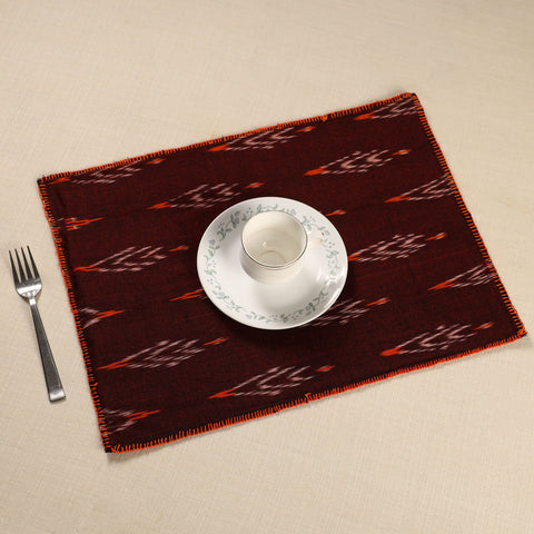  Maroon Ikat Cotton Hand Embroidery Table Mat (18 x 13 in) 08