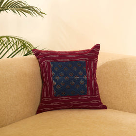 Maroon Ikat Cotton with Ajrakh Modal Silk Cushion Cover