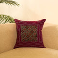Buy Maroon Ikat Cotton with Ajrakh Modal Silk Cushion Cover
