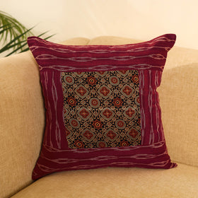 Buy Maroon Ikat Cotton with Ajrakh Modal Silk Cushion Cover