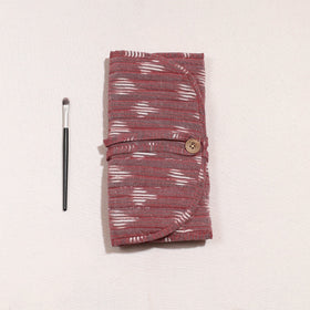  Ikat Fabric Multipurpose Segmented Make-up Brush Wrap Pouch/Case 