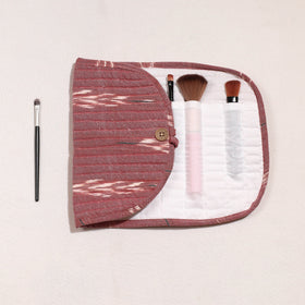  Ikat Fabric Multipurpose Segmented Make-up Brush Wrap Pouch/Case 