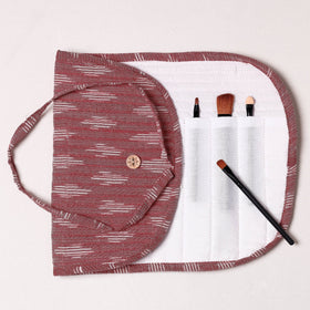  Ikat Fabric Multipurpose Segmented Make-up Brush Wrap Pouch/Case 