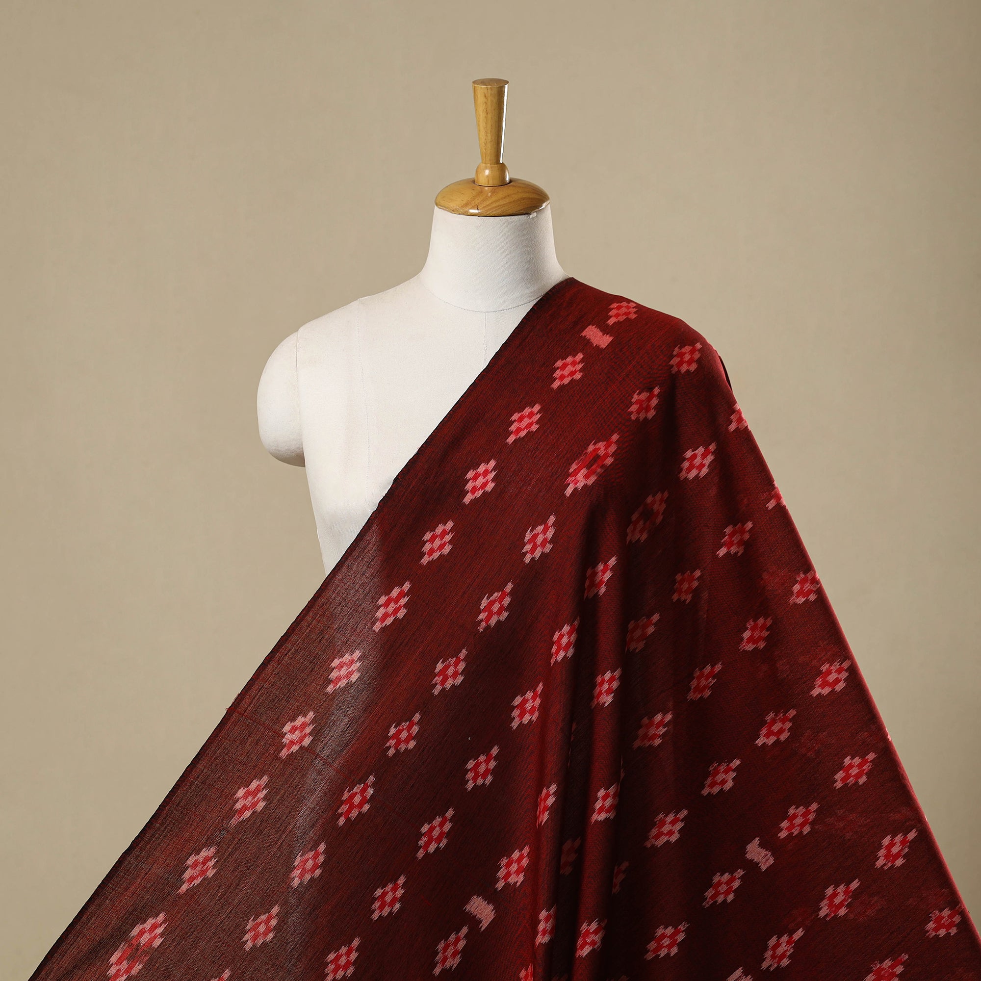 Maroon Ikat Handloom Cotton Sambalpuri Fabric