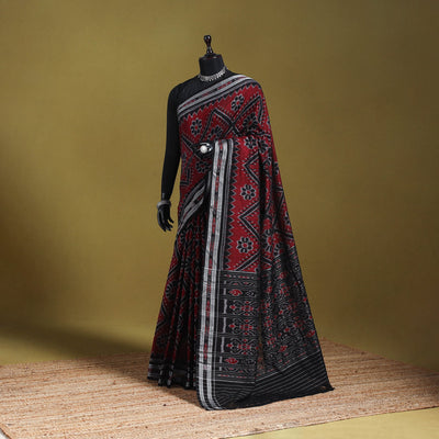 Maroon - ikat handloom cotton sambalpuri saree 17