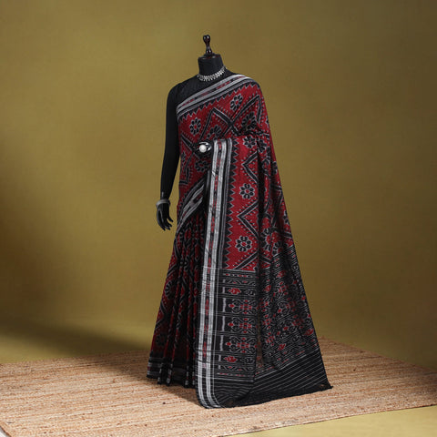 Maroon - ikat handloom cotton sambalpuri saree 17