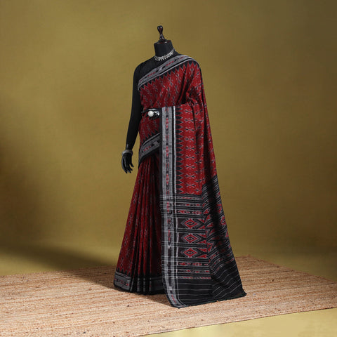 Maroon - ikat handloom cotton sambalpuri saree 18