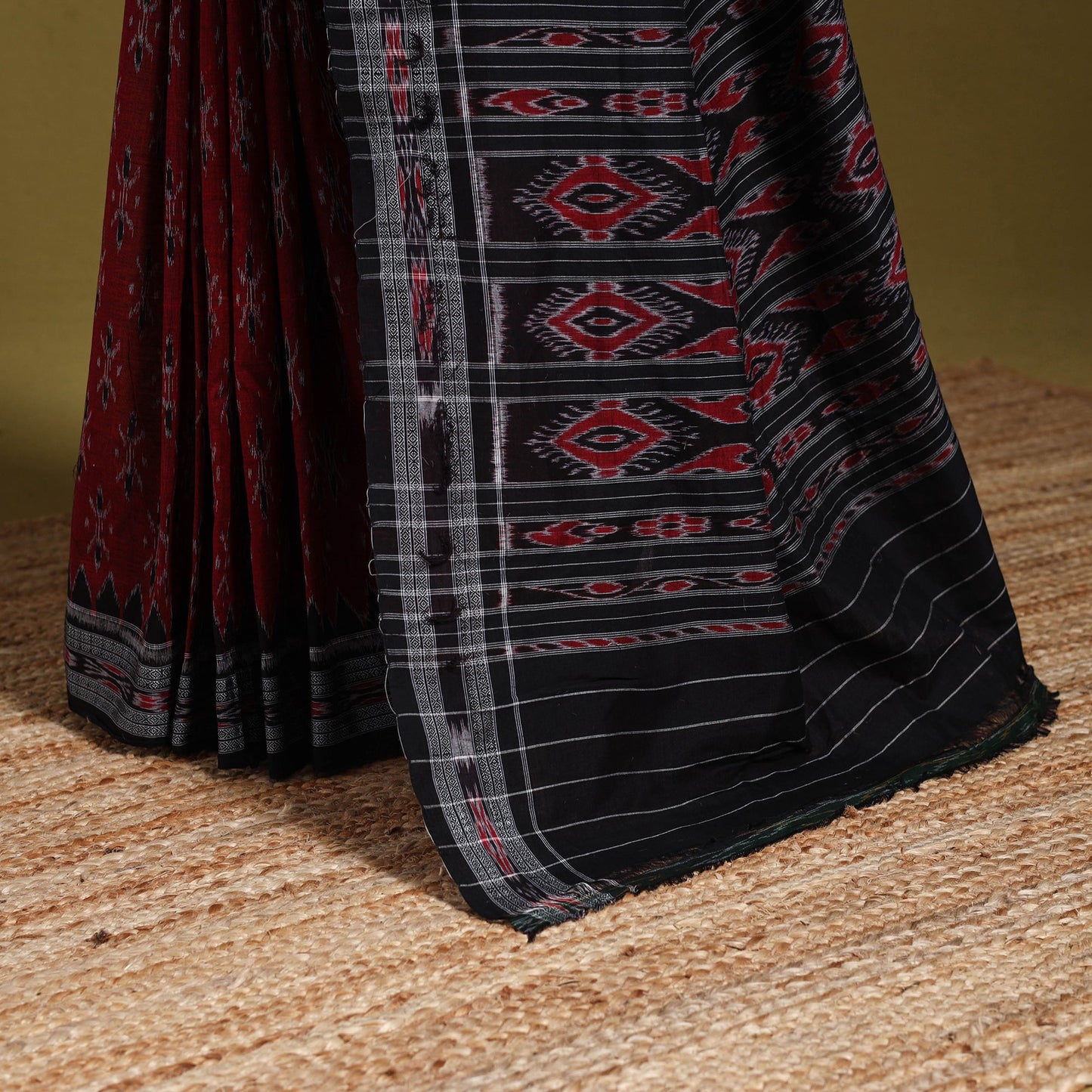 Maroon - ikat handloom cotton sambalpuri saree 18