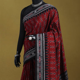 Maroon - ikat handloom cotton sambalpuri saree 18