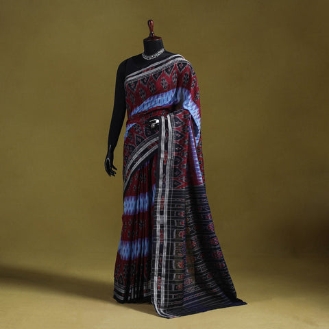 Maroon - ikat handloom pure cotton sambalpuri saree 10