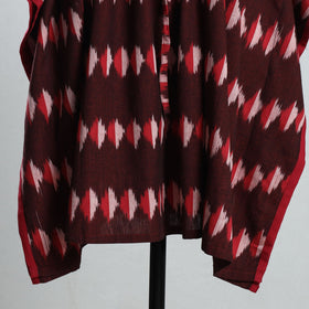 Maroon - Ikat Weave Cotton Kaftan with Tie-Up Waist (Medium)