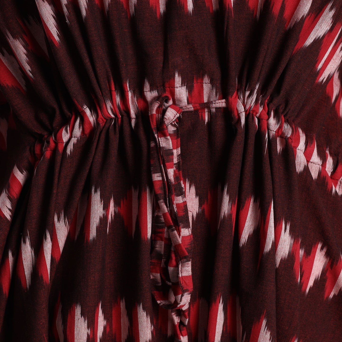 Maroon - Ikat Weave Cotton Kaftan with Tie-Up Waist (Medium)