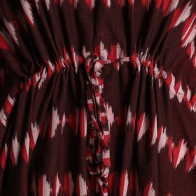 Maroon - Ikat Weave Cotton Kaftan with Tie-Up Waist (Medium)