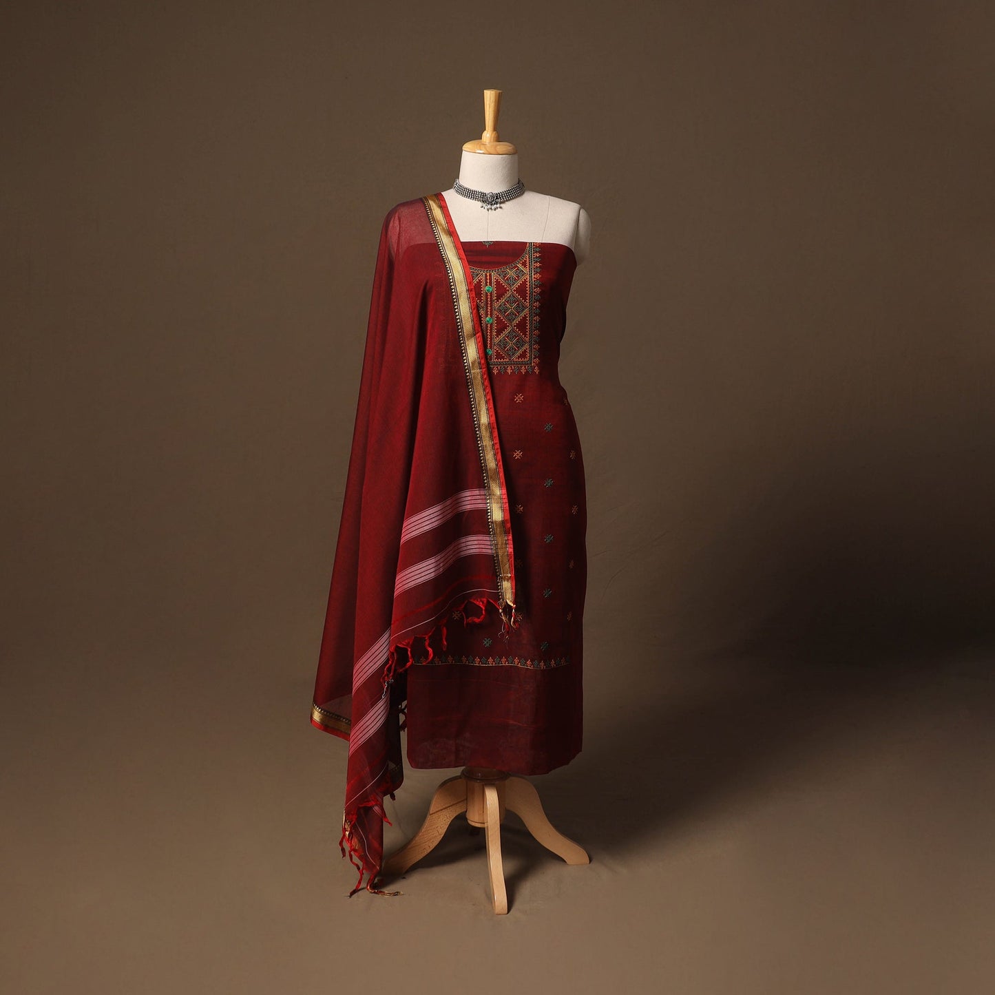 Ilkal kasuti embroidery cotton 3pc unstitched dress