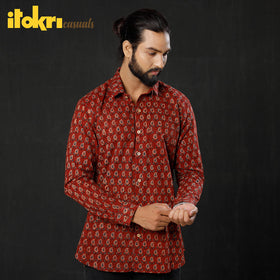  iTokri Casuals - Ajrakh Printed Cotton Men Full Sleeve Shirt 