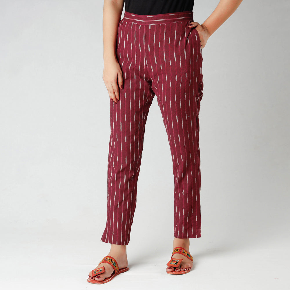 Maroon - itokri casuals - pochampally ikat cotton tapered