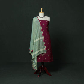 Jacquard cotton 2pc unstitched dress material with earrings